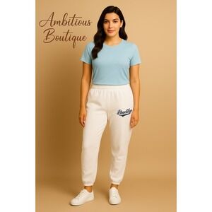 No Comment Brooklyn Embroidered White Sweatpants / Size xL /‎ Sku0092